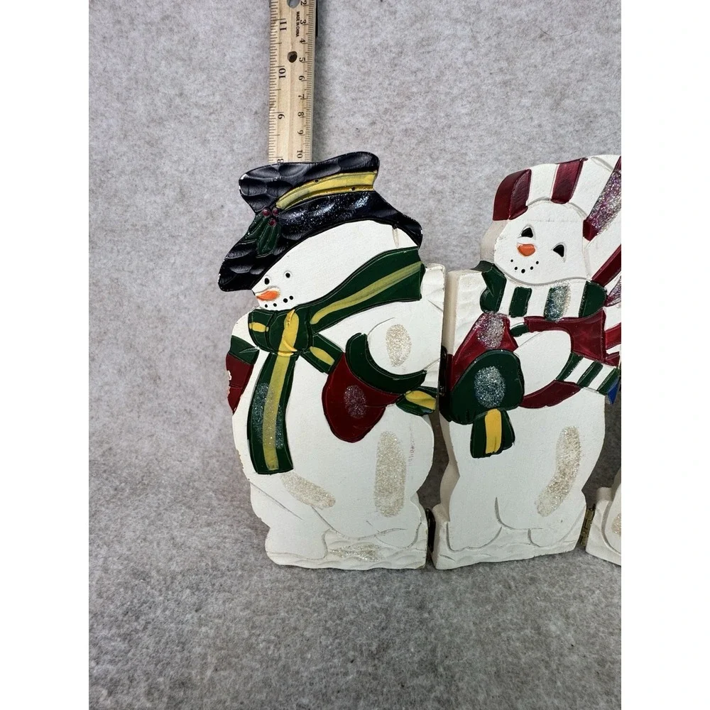 Set of 4 Wooden Snowman Figurines‎ Christmas Holiday Decor Tabletop Shelf Accent